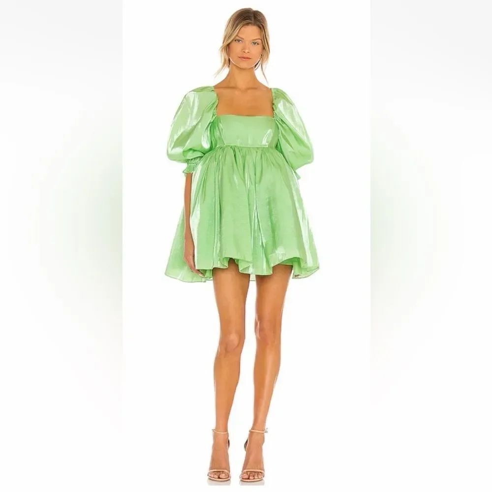 NWT SELKIE Puff Mini Dress in Avocado Medium Revolve